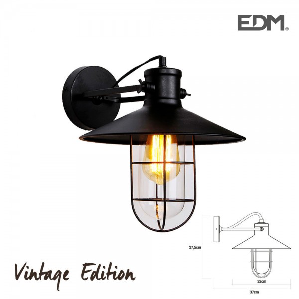 Aplique de pared metalico vintage e27 60 w color negro ø32 x 37 x 27,5 cm