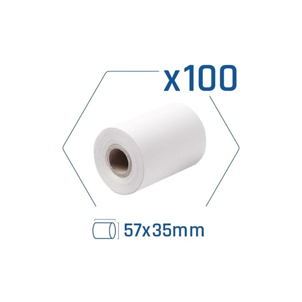 Pack 100 rollos papel térmico datáfono 57x35 mm